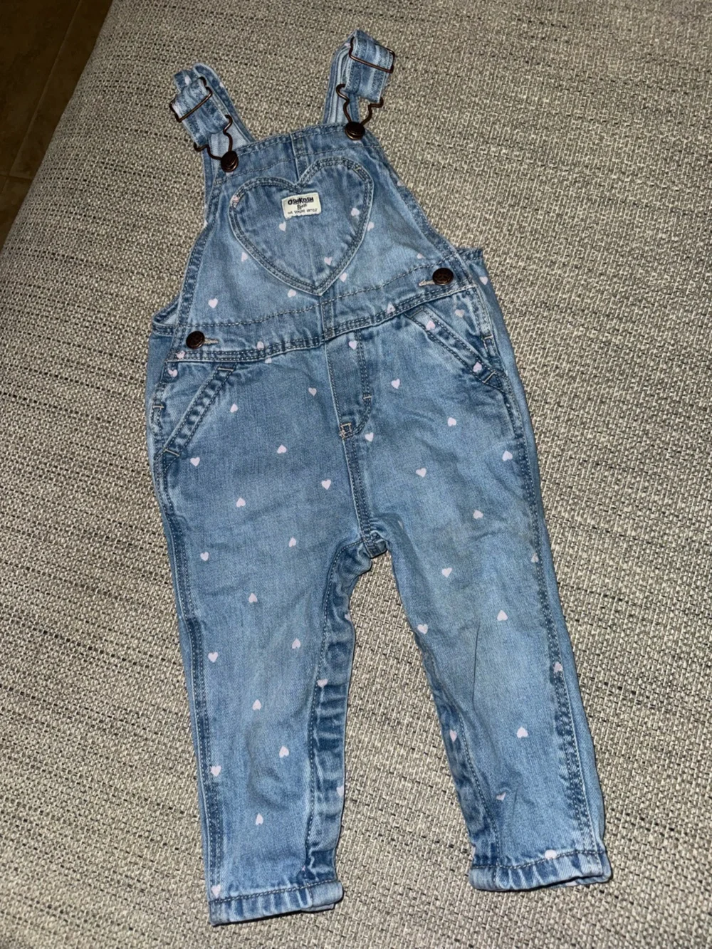 OshKosh B'gosh Light Blue Denim Overalls with Pink Hearts